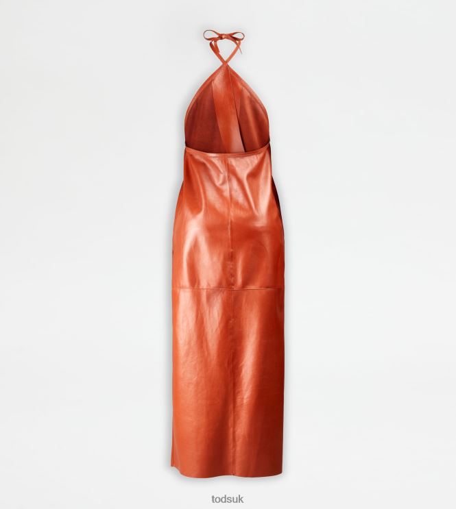 Tod's Women Dress in Leather with Halterneck Collar 602L84583 Orange