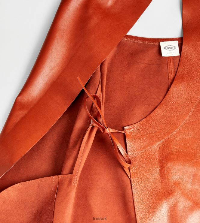 Tod's Women Dress in Leather with Halterneck Collar 602L84583 Orange