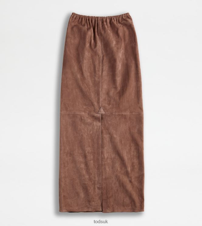 Tod's Women Long Skirt in Suede 602L84573 Brown