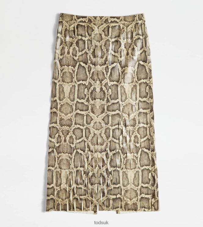 Tod's Women Midi-skirt in Reptile Print Leather 602L84582 Beige/Black
