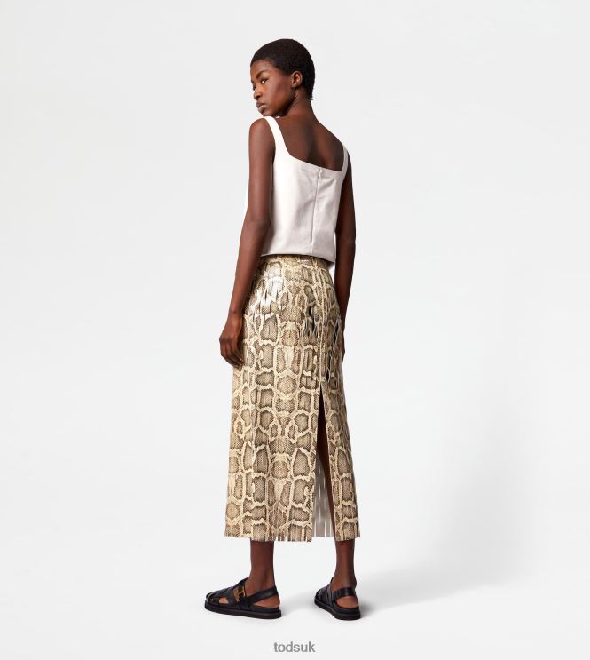 Tod's Women Midi-skirt in Reptile Print Leather 602L84582 Beige/Black