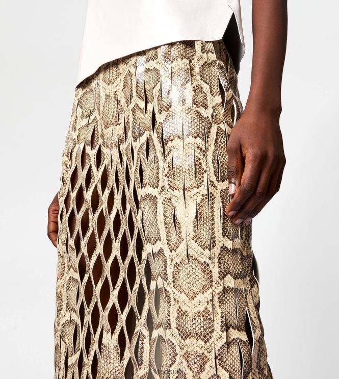 Tod's Women Midi-skirt in Reptile Print Leather 602L84582 Beige/Black