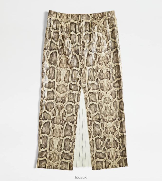 Tod's Women Midi-skirt in Reptile Print Leather 602L84582 Beige/Black