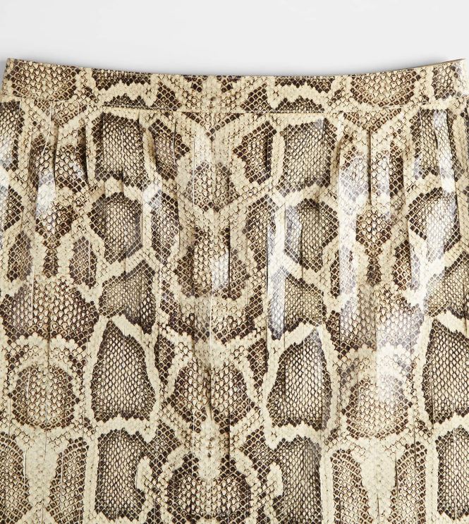 Tod's Women Midi-skirt in Reptile Print Leather 602L84582 Beige/Black