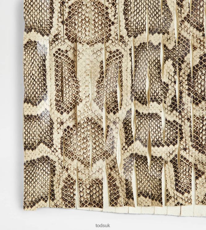 Tod's Women Midi-skirt in Reptile Print Leather 602L84582 Beige/Black