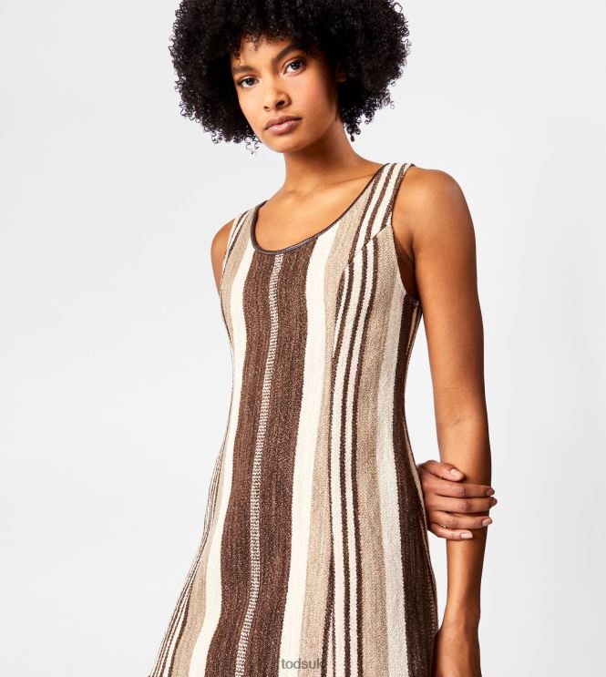 Tod's Women Striped Dress 602L84587 Brown/Beige/Off White