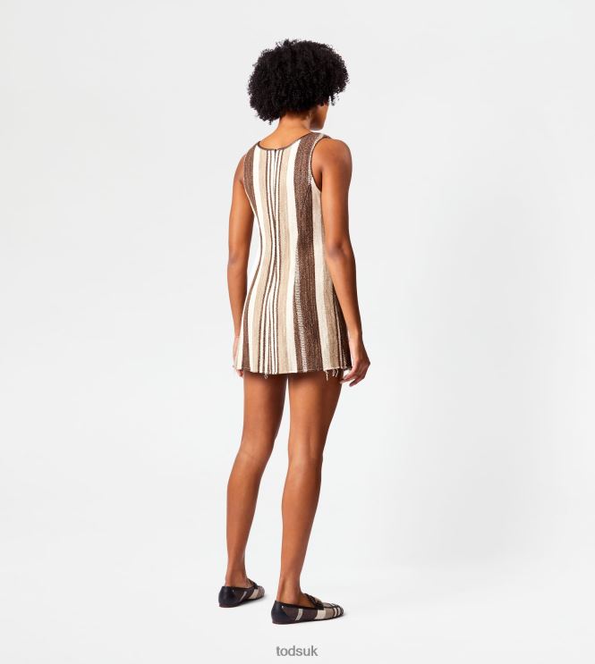 Tod's Women Striped Dress 602L84587 Brown/Beige/Off White