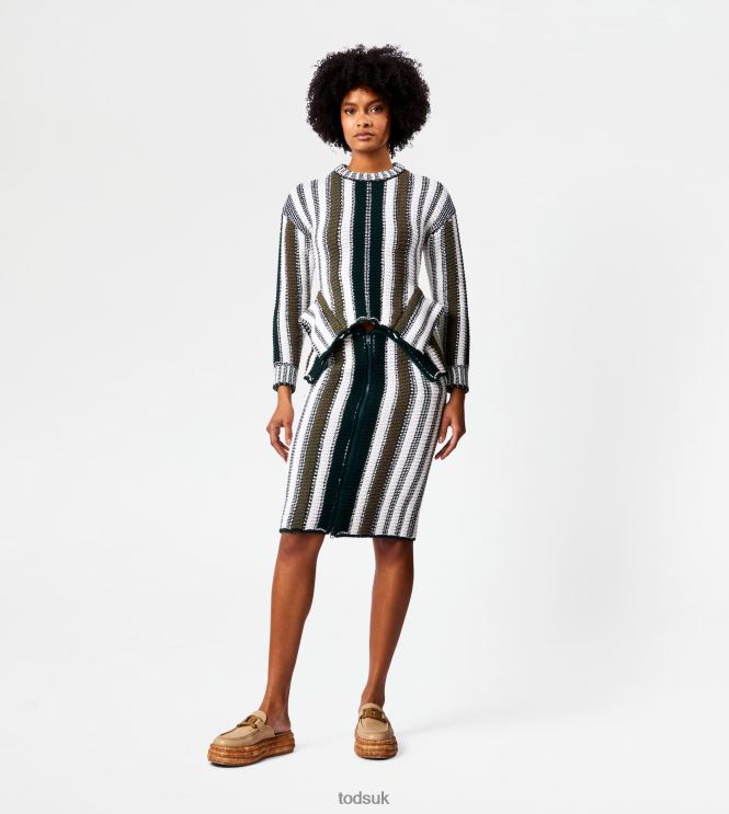 Tod's Women Striped Skirt in Knit 602L84588 Green/White