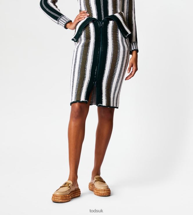 Tod's Women Striped Skirt in Knit 602L84588 Green/White