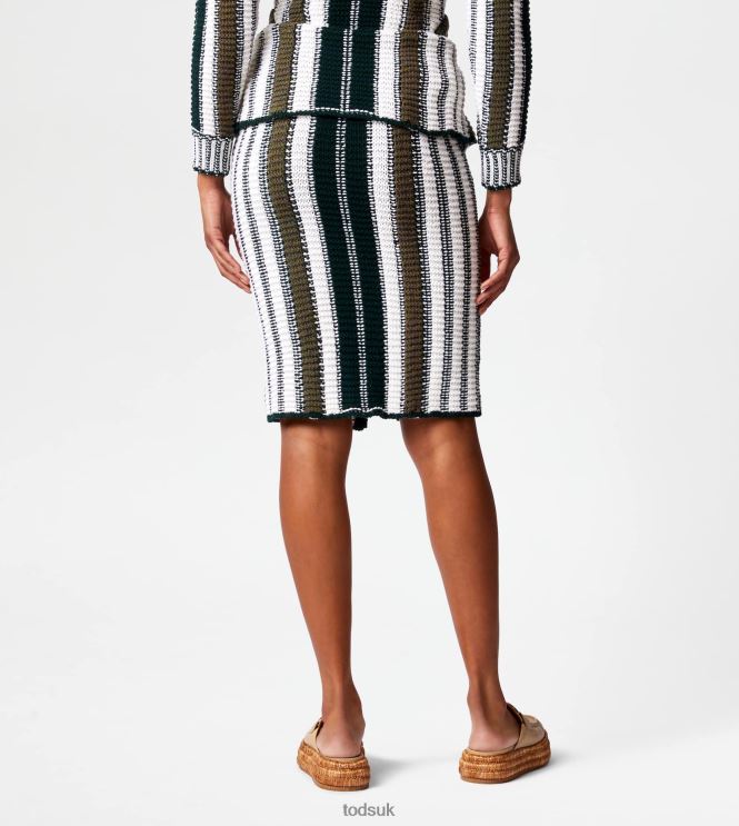 Tod's Women Striped Skirt in Knit 602L84588 Green/White