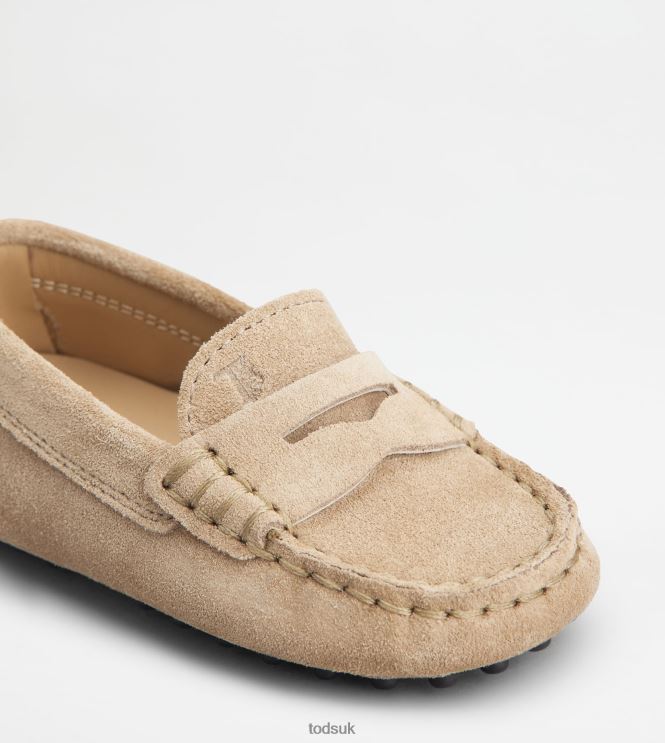Tod's Women Junior Gommino Driving Shoes in Suede 602L84632 Beige