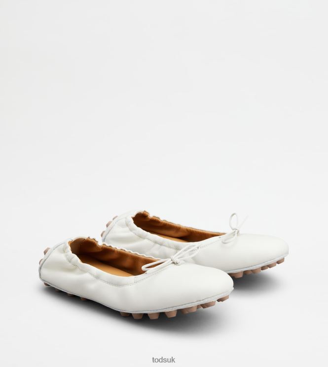 Tod's Women Bubble Ballerinas in Leather 602L84190 White/Brown
