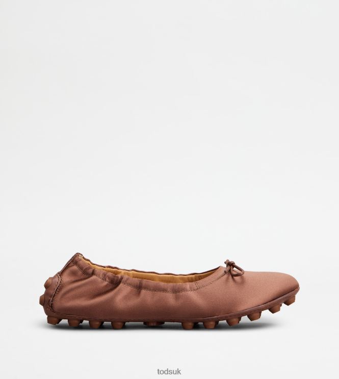 Tod's Women Bubble Ballerinas in Satin and Leather 602L84192 Brown