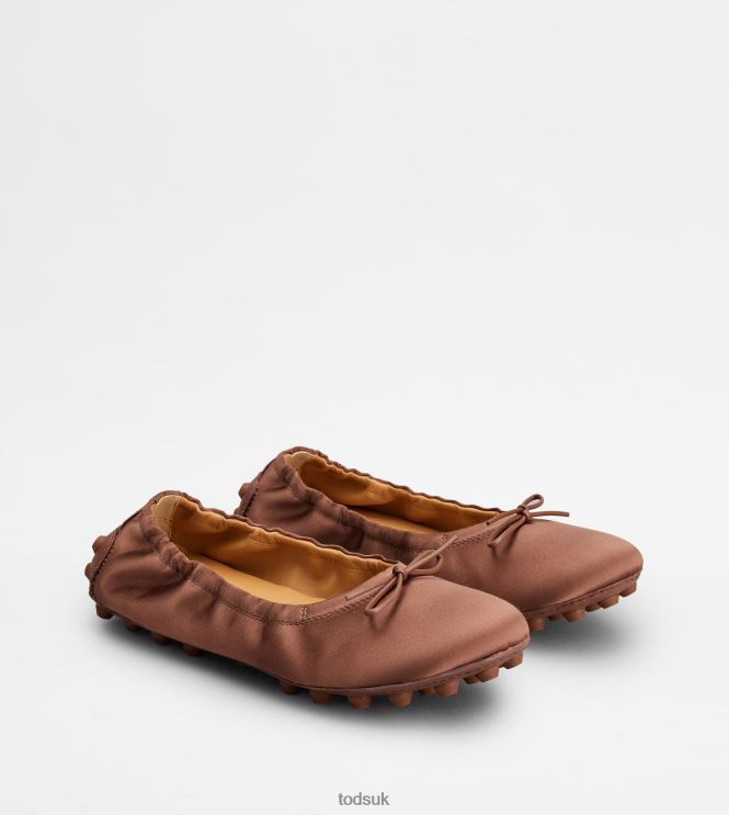 Tod's Women Bubble Ballerinas in Satin and Leather 602L84192 Brown