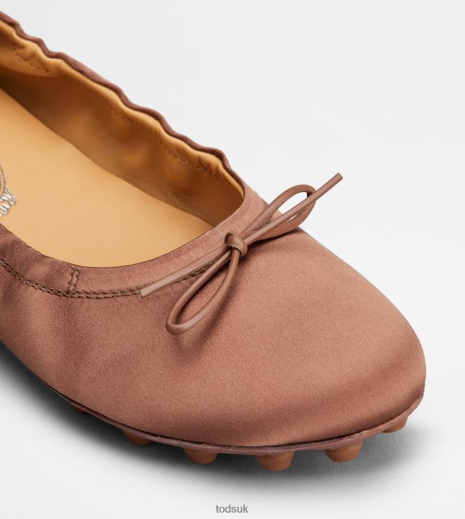 Tod's Women Bubble Ballerinas in Satin and Leather 602L84192 Brown