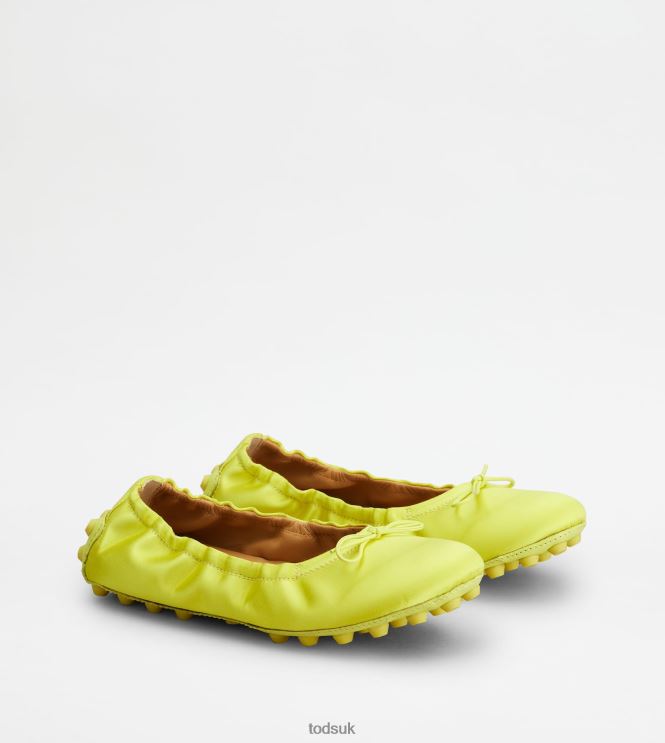 Tod's Women Bubble Ballerinas in Satin and Leather 602L84193 Yellow