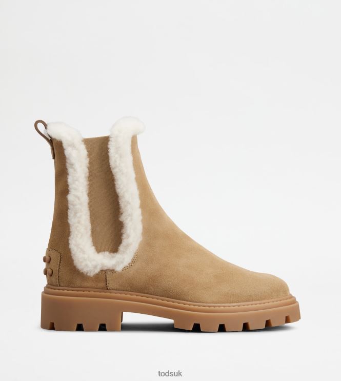 Tod's Women Chelsea Boots in Suede and Sheepskin 602L84175 Brown