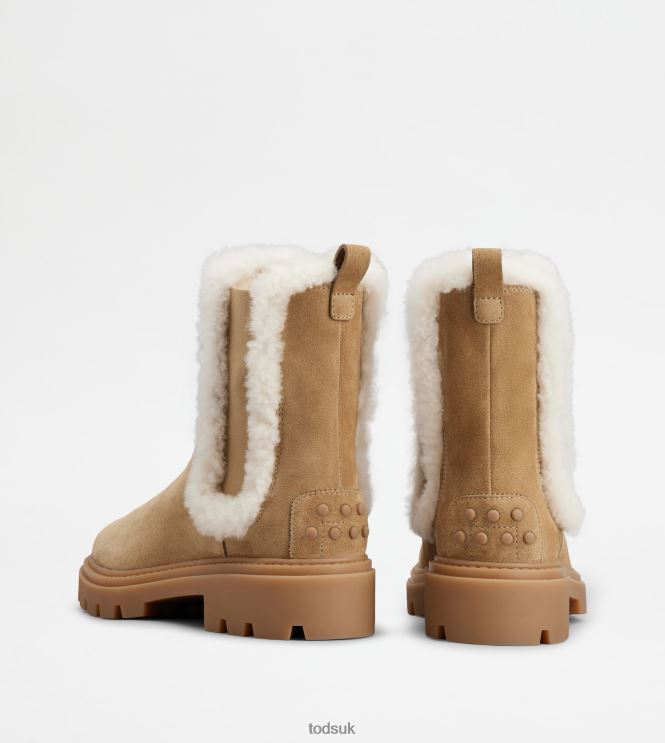 Tod's Women Chelsea Boots in Suede and Sheepskin 602L84175 Brown