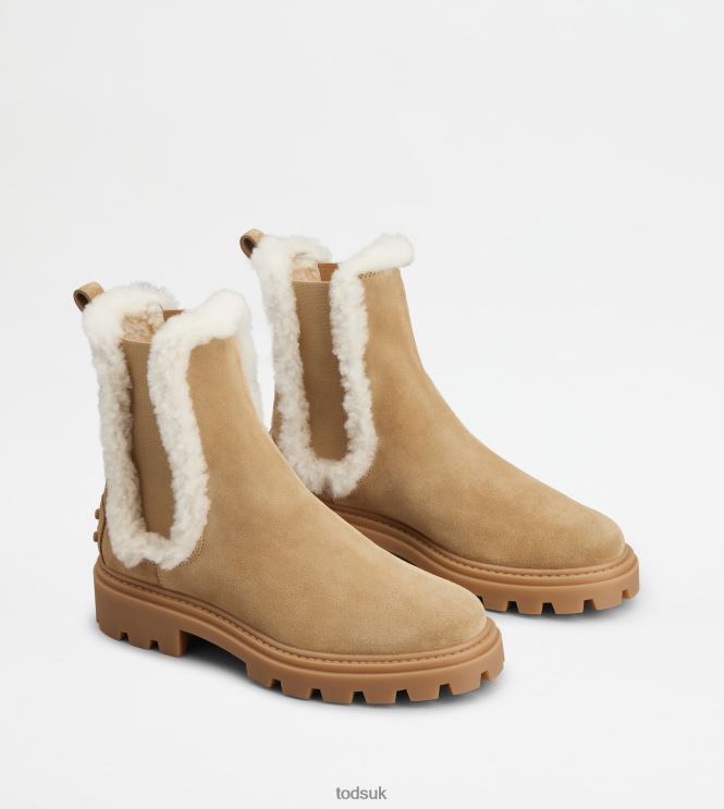 Tod's Women Chelsea Boots in Suede and Sheepskin 602L84175 Brown