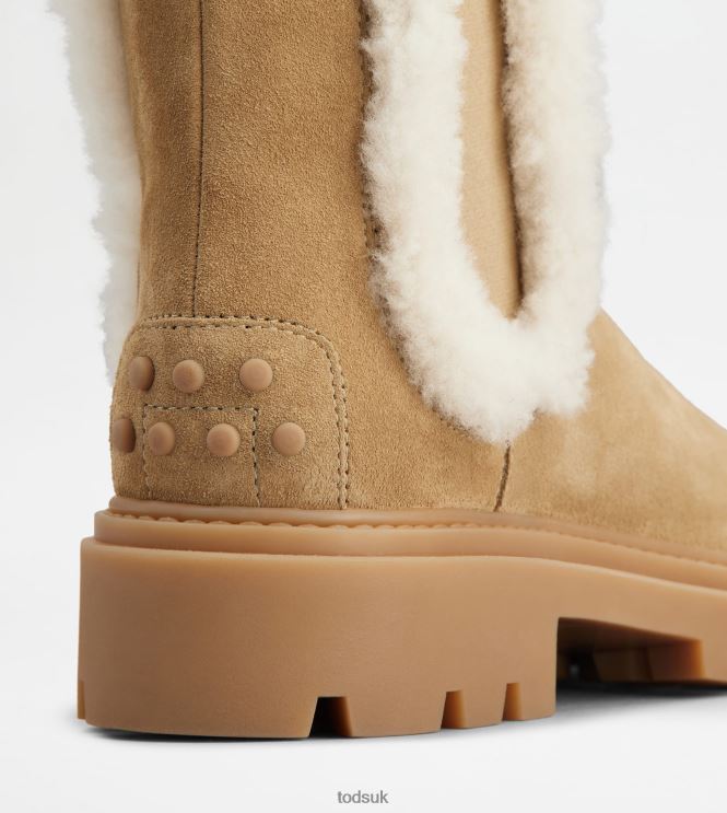 Tod's Women Chelsea Boots in Suede and Sheepskin 602L84175 Brown