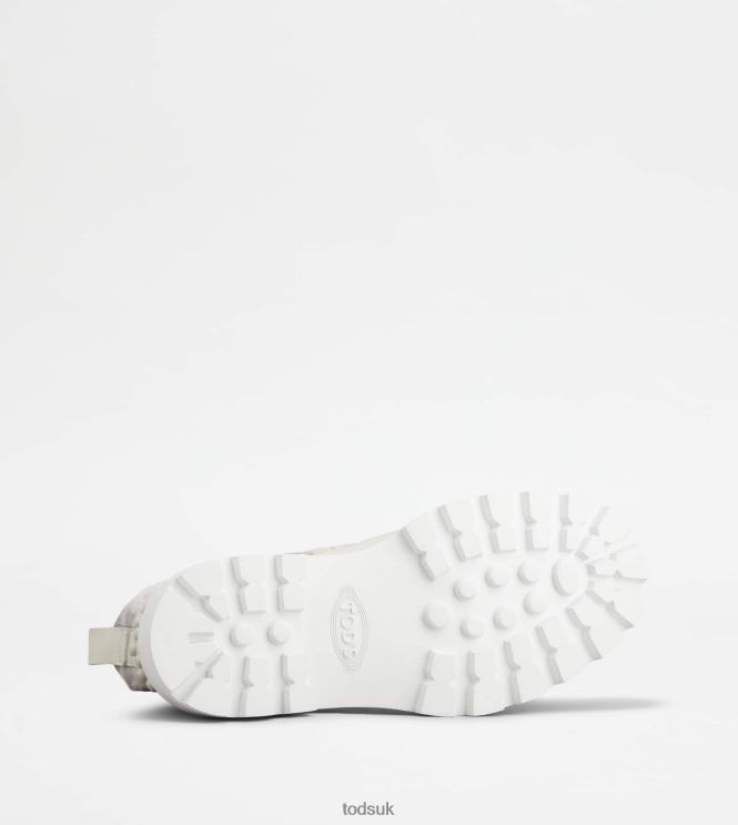 Tod's Women Kate Combat Boots in Fabric and Leather 602L84181 White