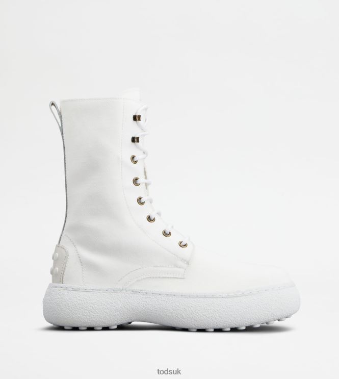 Tod's Women W. G. Lace-up Ankle Boots in Canvas and Leather 602L84152 White