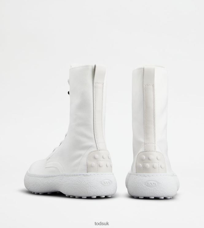 Tod's Women W. G. Lace-up Ankle Boots in Canvas and Leather 602L84152 White