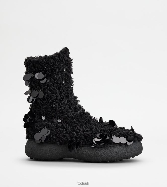 Tod's Women W. G. Lace-up Ankle Boots in Faux Fur 602L84174 Black