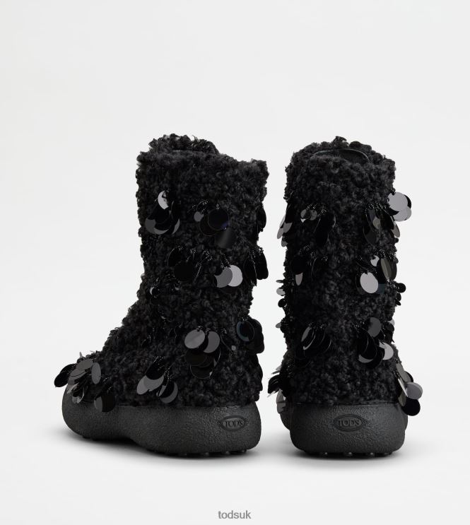 Tod's Women W. G. Lace-up Ankle Boots in Faux Fur 602L84174 Black