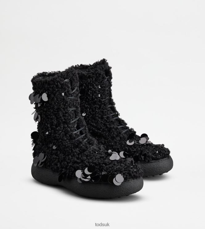 Tod's Women W. G. Lace-up Ankle Boots in Faux Fur 602L84174 Black