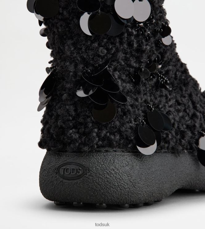 Tod's Women W. G. Lace-up Ankle Boots in Faux Fur 602L84174 Black