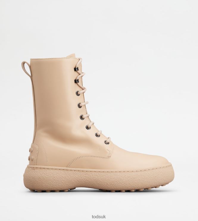 Tod's Women W. G. Lace-up Ankle Boots in Leather 602L84155 Beige