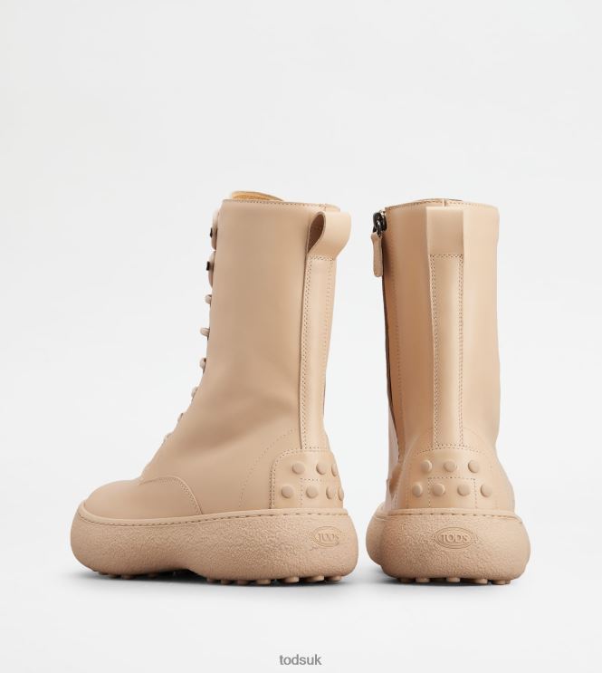 Tod's Women W. G. Lace-up Ankle Boots in Leather 602L84155 Beige