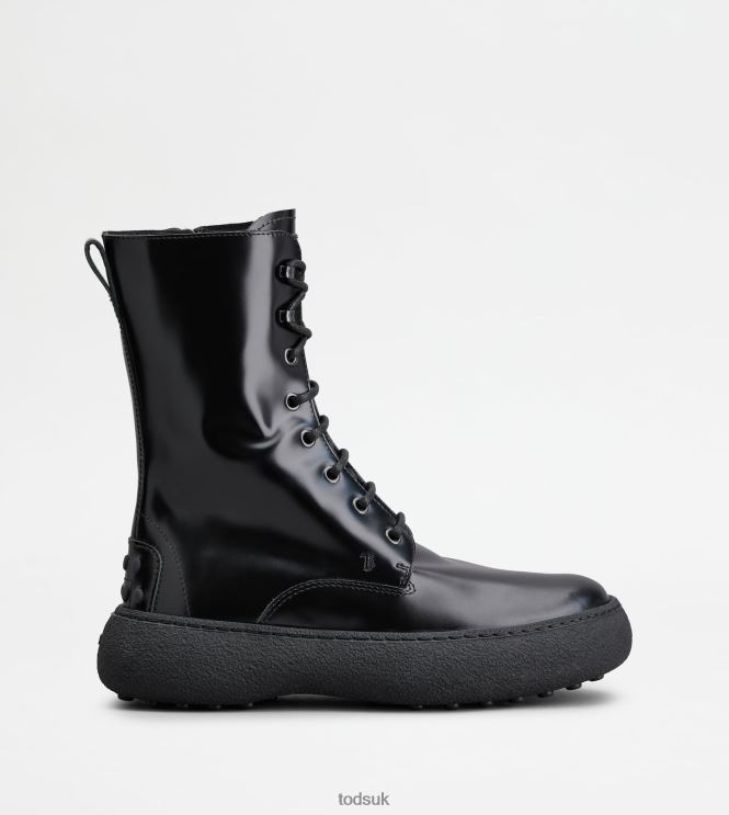 Tod's Women W. G. Lace-up Ankle Boots in Leather 602L84157 Black