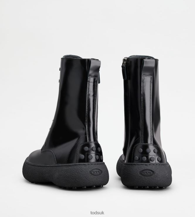 Tod's Women W. G. Lace-up Ankle Boots in Leather 602L84157 Black
