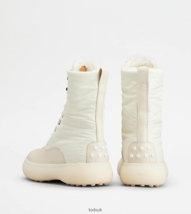 Tod's Women W. G. Lace-up Ankle Boots in Leather and Fabric 602L84154 White