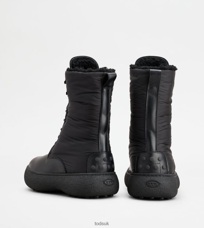 Tod's Women W. G. Lace-up Ankle Boots in Leather and Fabric 602L84156 Black