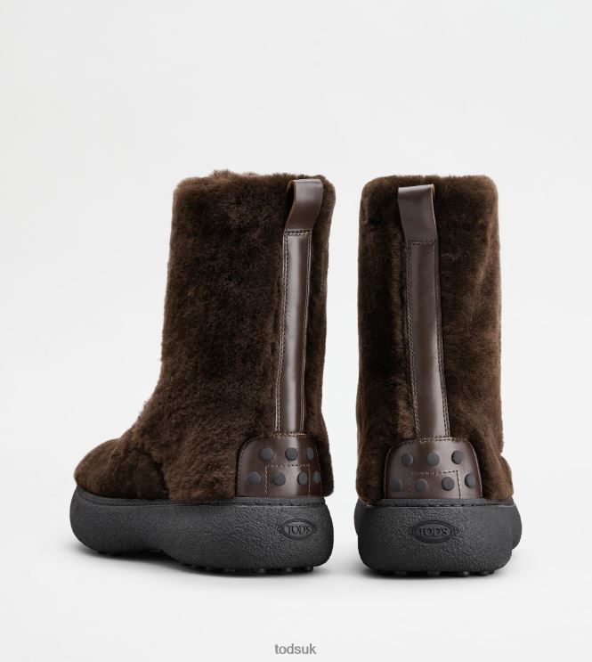 Tod's Women W. G. Lace-up Ankle Boots in Sheepskin 602L84172 Brown