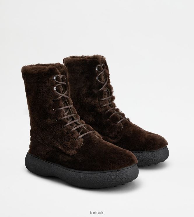 Tod's Women W. G. Lace-up Ankle Boots in Sheepskin 602L84172 Brown