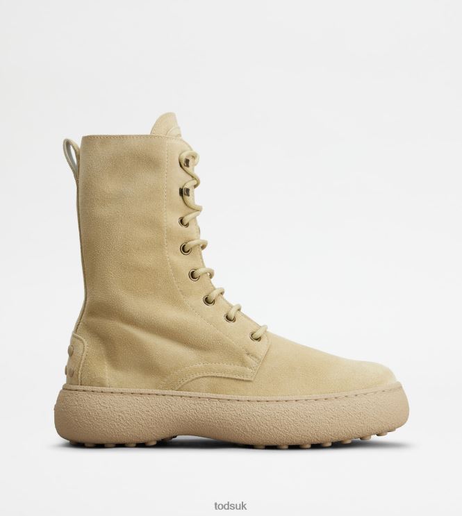 Tod's Women W. G. Lace-up Ankle Boots in Suede 602L84153 Beige