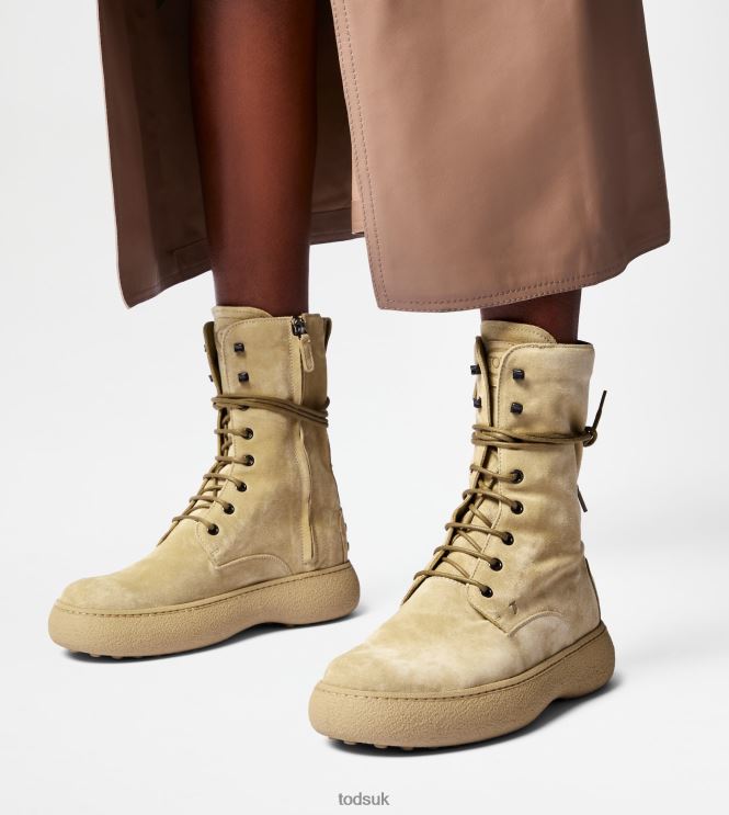 Tod's Women W. G. Lace-up Ankle Boots in Suede 602L84153 Beige