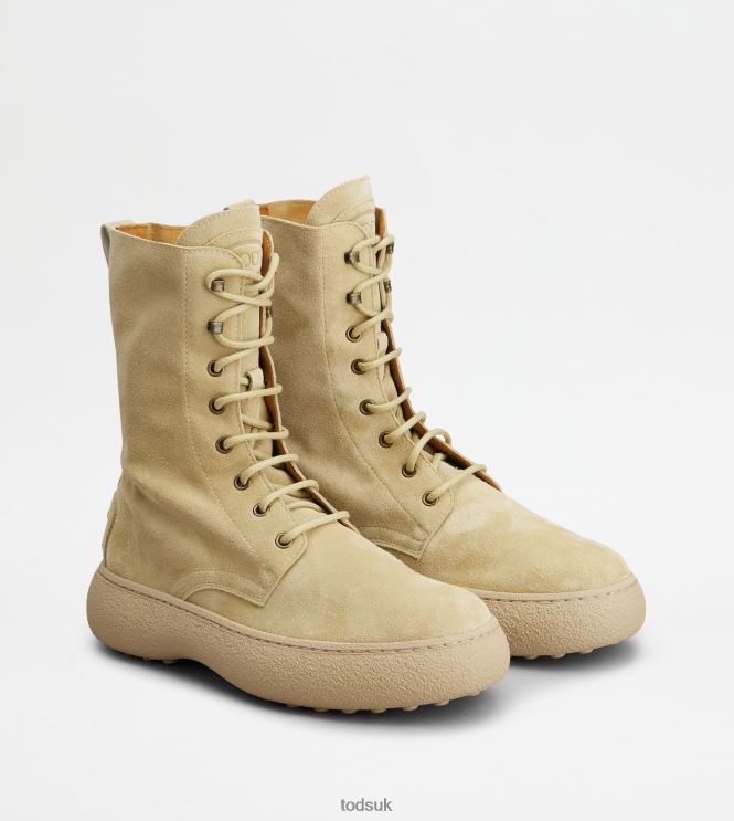 Tod's Women W. G. Lace-up Ankle Boots in Suede 602L84153 Beige