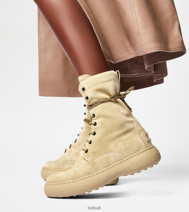 Tod's Women W. G. Lace-up Ankle Boots in Suede 602L84153 Beige