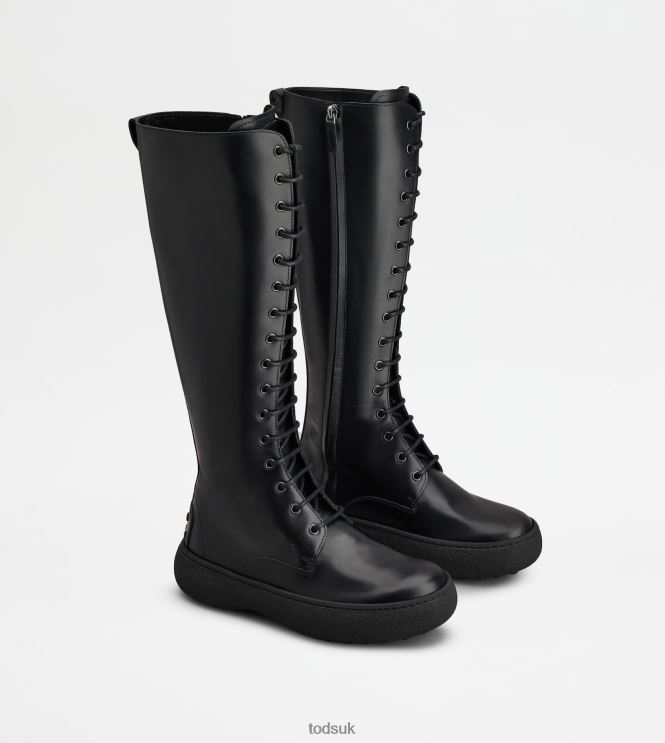 Tod's Women W. G. Lace-up Boots in Leather 602L84159 Black