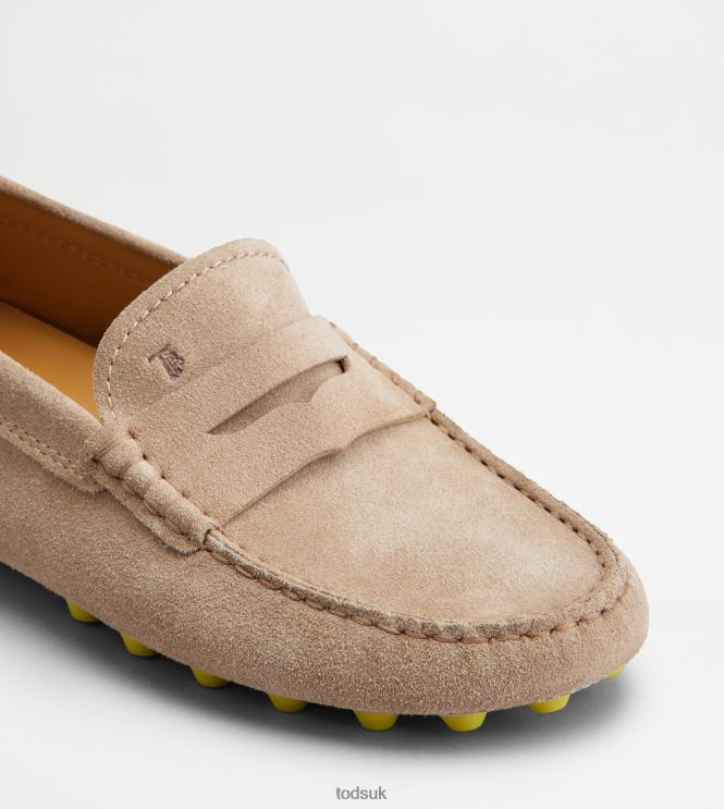 Tod's Women Gommino Bubble in Suede 602L8484 Beige/Yellow