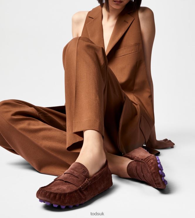 Tod's Women Gommino Bubble in Suede 602L8485 Brown/Violet