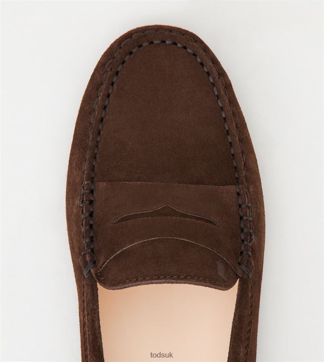 Tod's Women Gommino Driving Shoes in Suede 602L84105 Brown