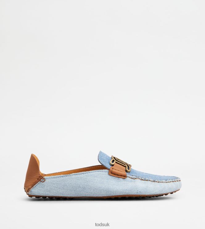 Tod's Women Gommino Mules in Denim and Leather 602L8475 Light Blue/Brown