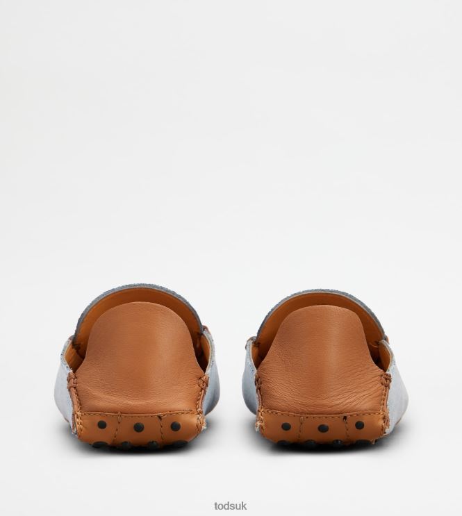 Tod's Women Gommino Mules in Denim and Leather 602L8475 Light Blue/Brown