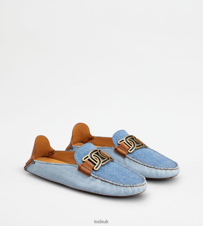 Tod's Women Gommino Mules in Denim and Leather 602L8475 Light Blue/Brown